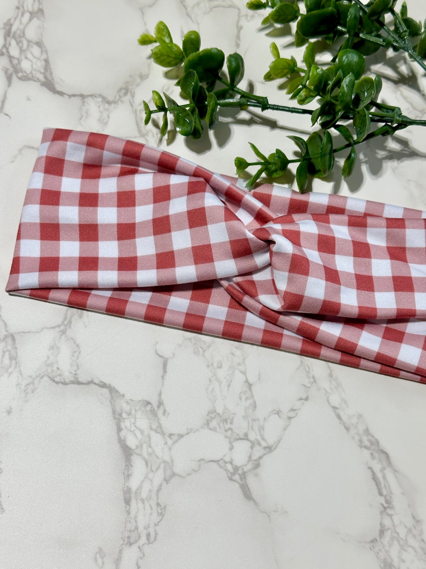 Checkered/Gingham Twist Headband - Brick