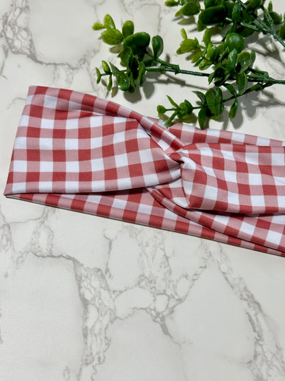 Checkered/Gingham Twist Headband - Brick