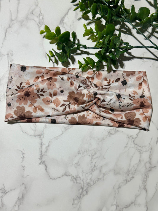 Brown Floral Twist Headband