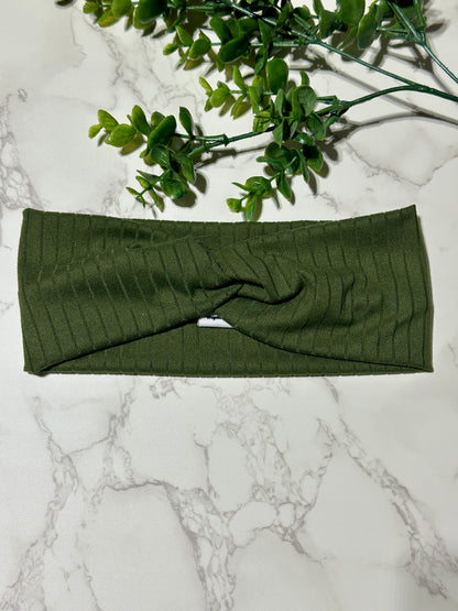 Solid Dark Olive Ribbed Twist Headband