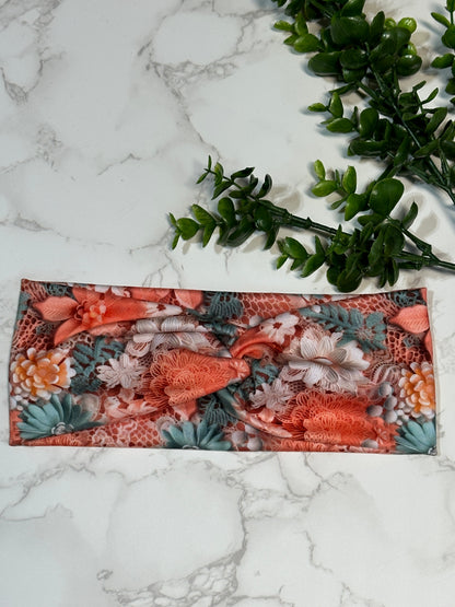 Aqua, Peach, Cream Floral Twist Headband