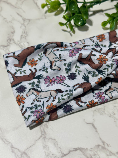 Horses and Flowers Twist Headband