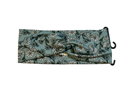 Daisies on Dark Green Mint Twist Headband