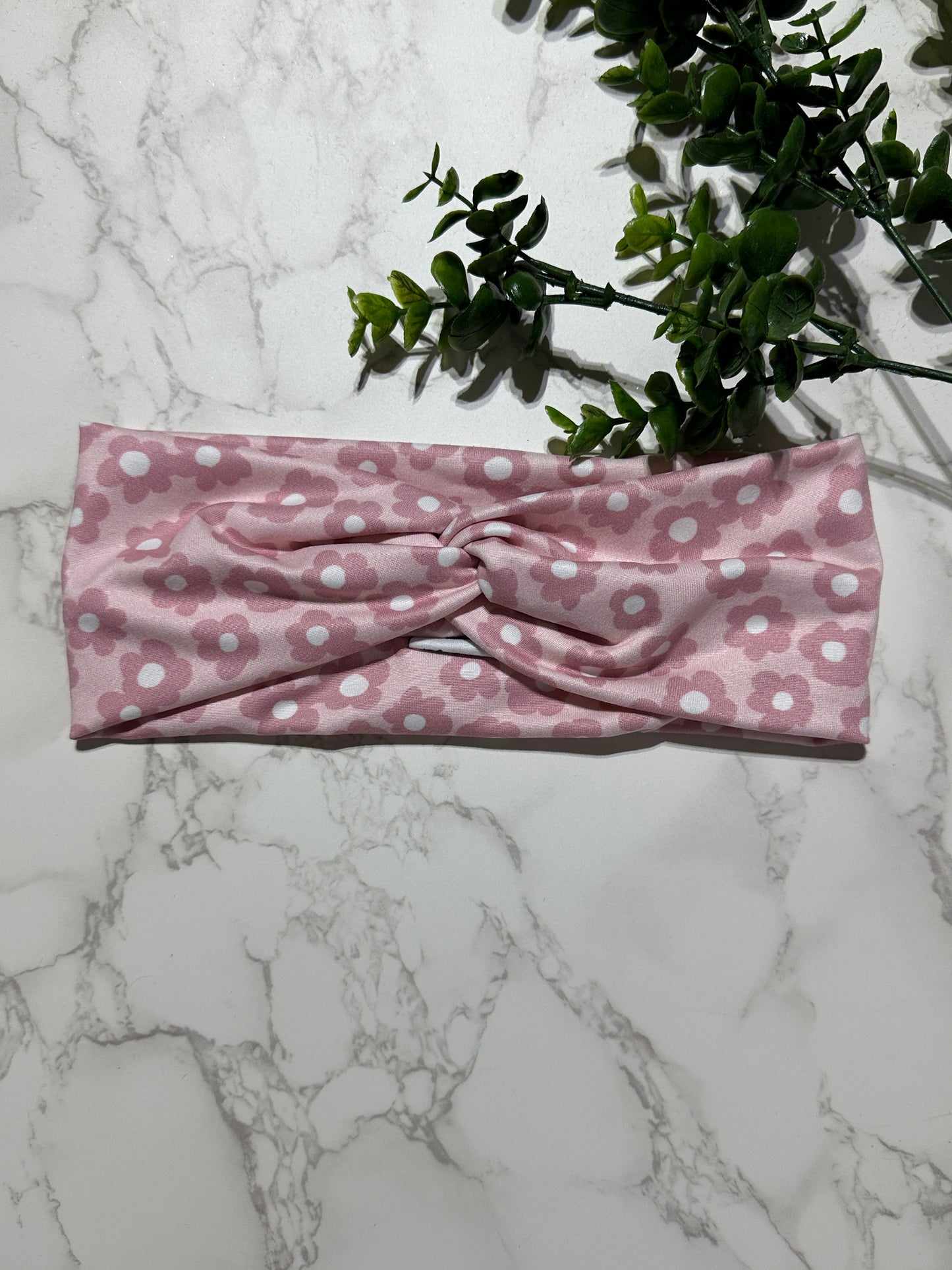 Pink Flowers on Pink Twist Headband