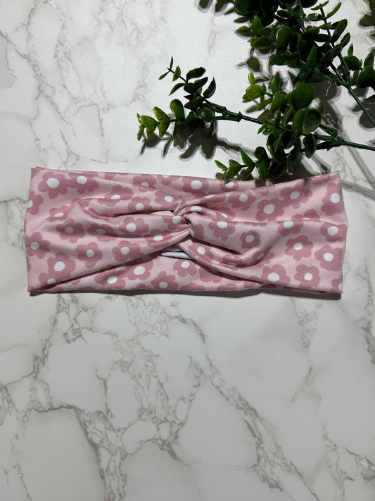 Pink Flowers on Pink Twist Headband