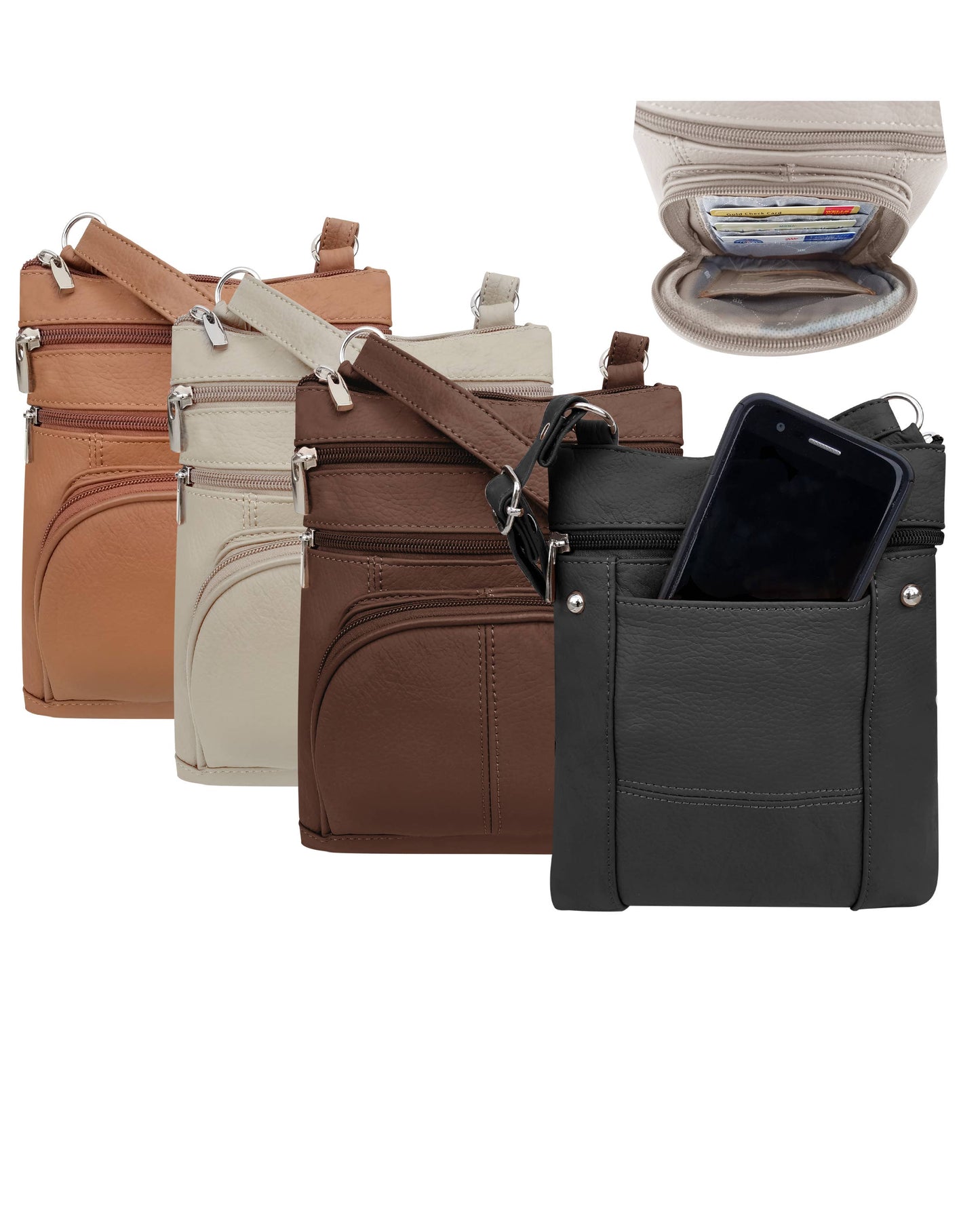 Genuine cowhide leather crossbody with phone pocket