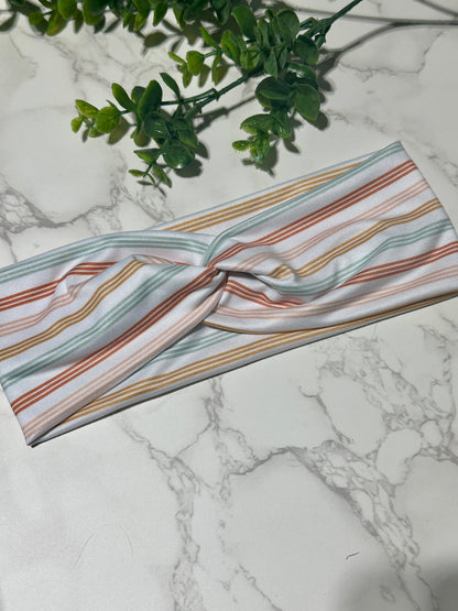 Neutral Boho Stripes Twist Headband