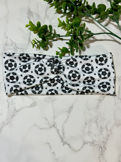 Black/White Soccer Ball Twist Headband