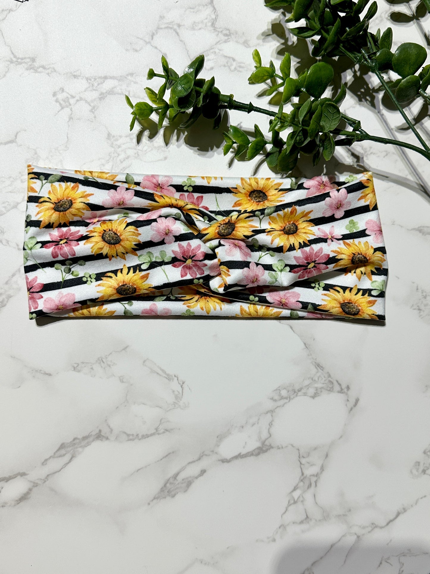 Black/White Striped Sunflower Twist Headband