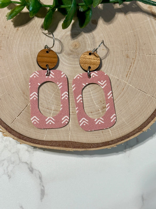 Rounded Rectangle/Connector Earrings - Dusty Rose Boho Arrows