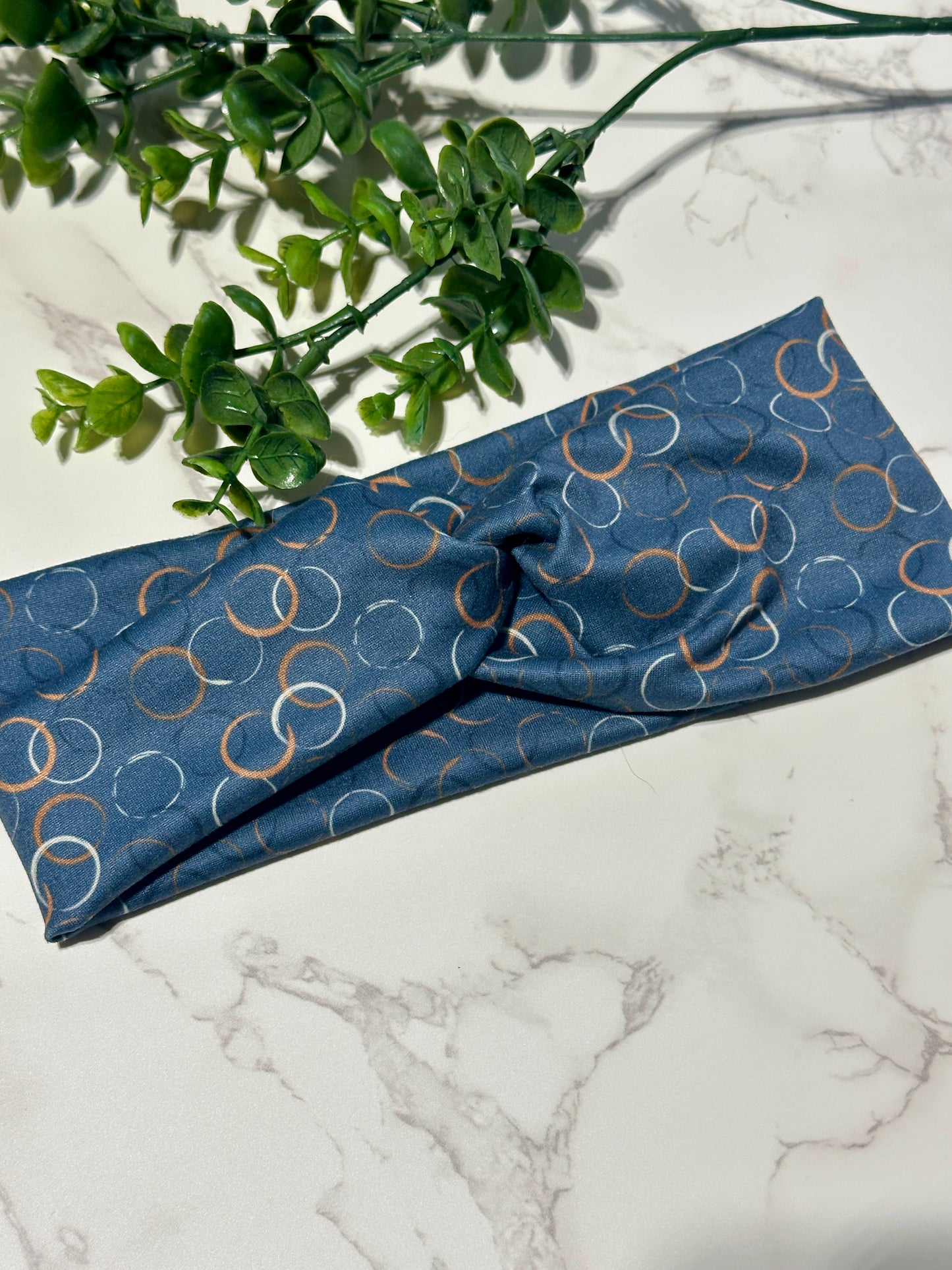 Abstract Circles on Navy Twist Headband