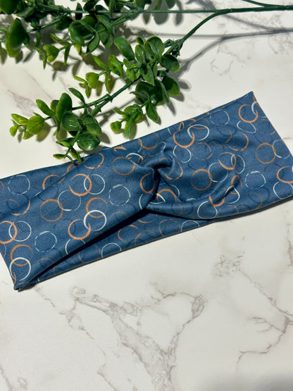 Abstract Circles on Navy Twist Headband