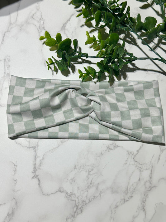 Sage Checkered Twist Headband