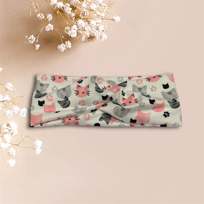 Pink/Grey Cats Twist Headband