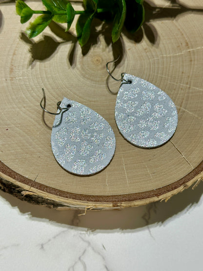 Small Teardrop Earrings - Silver Metallic Leopard