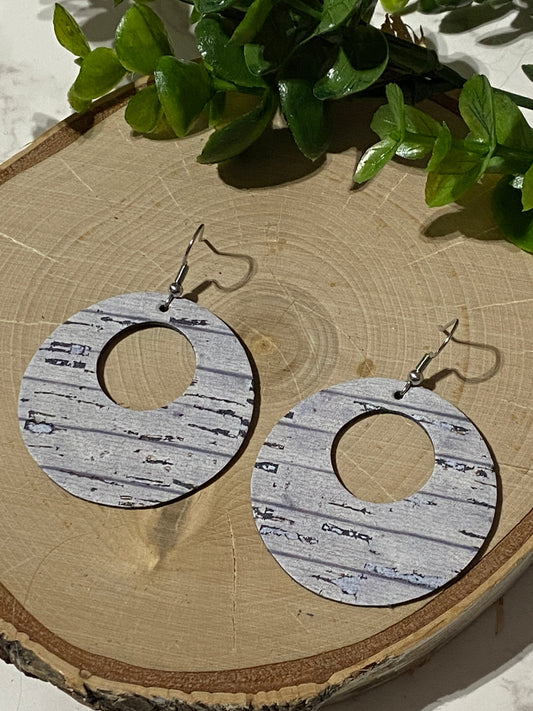 Gray Woodlike Open Circle Earrings