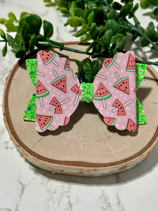 Fun Watermelon on Green Glitter Hairbow