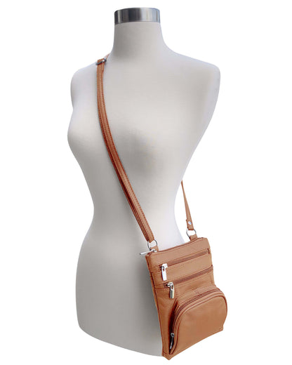 Genuine cowhide leather crossbody with phone pocket