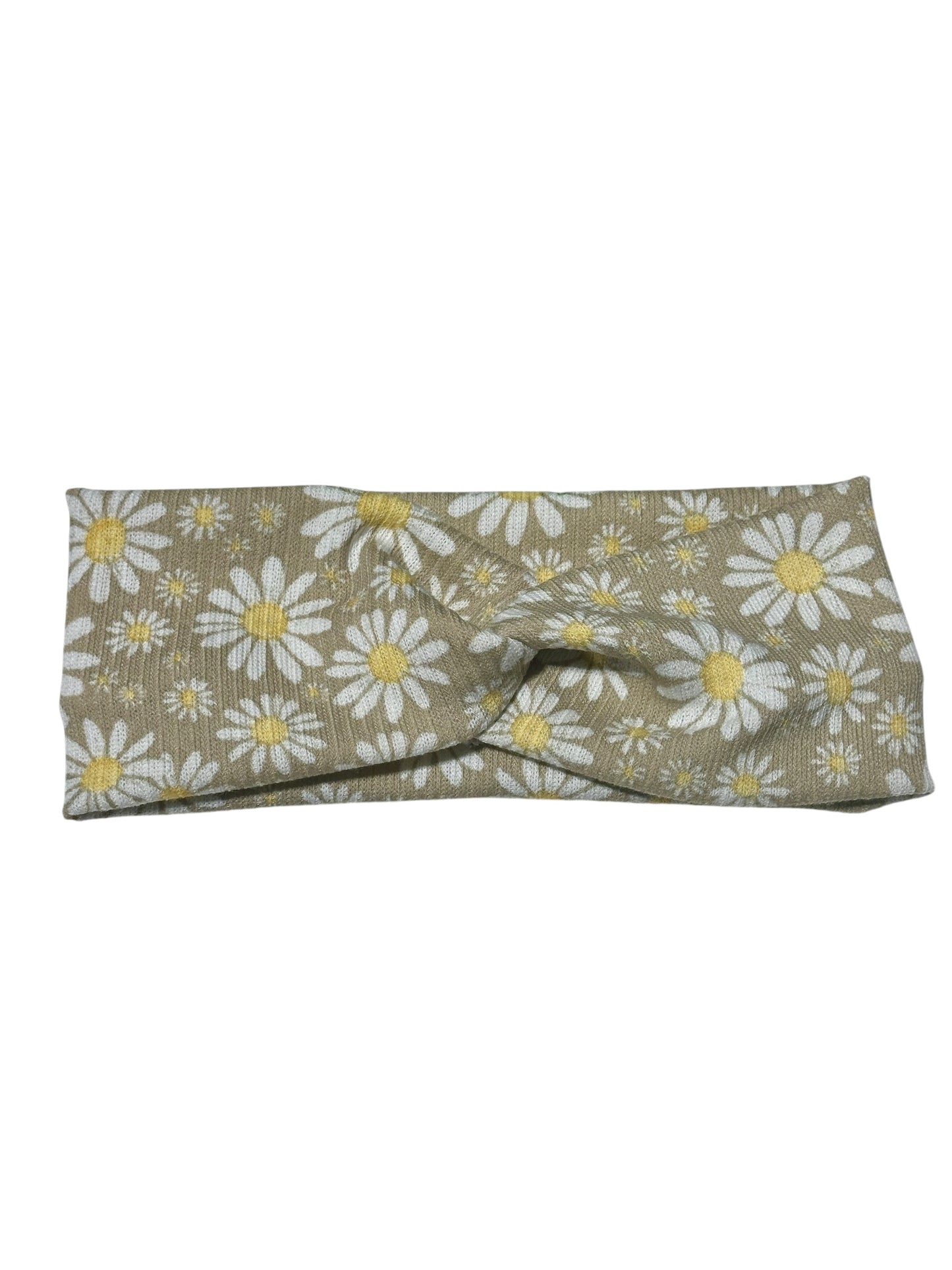 White Daisy on Tan Twist Headband