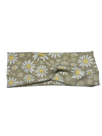 White Daisy on Tan Twist Headband