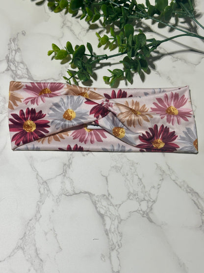 Large Purplish Daisies Twist Headband