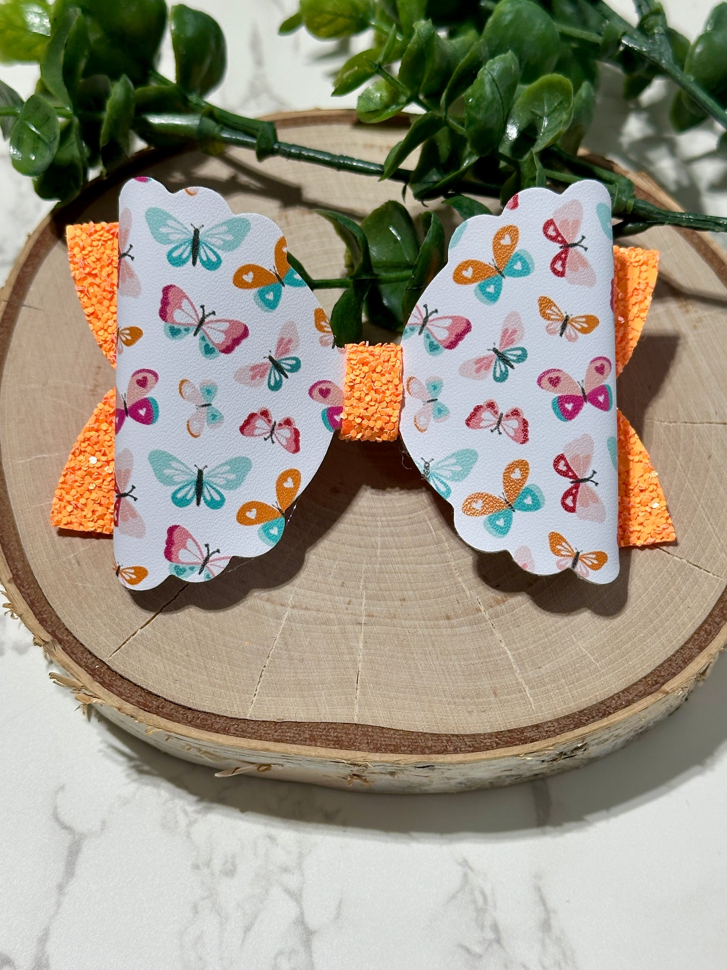 Butterflies on Orange Glitter Hairbow