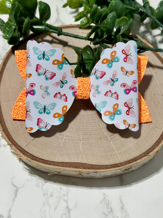 Butterflies on Orange Glitter Hairbow