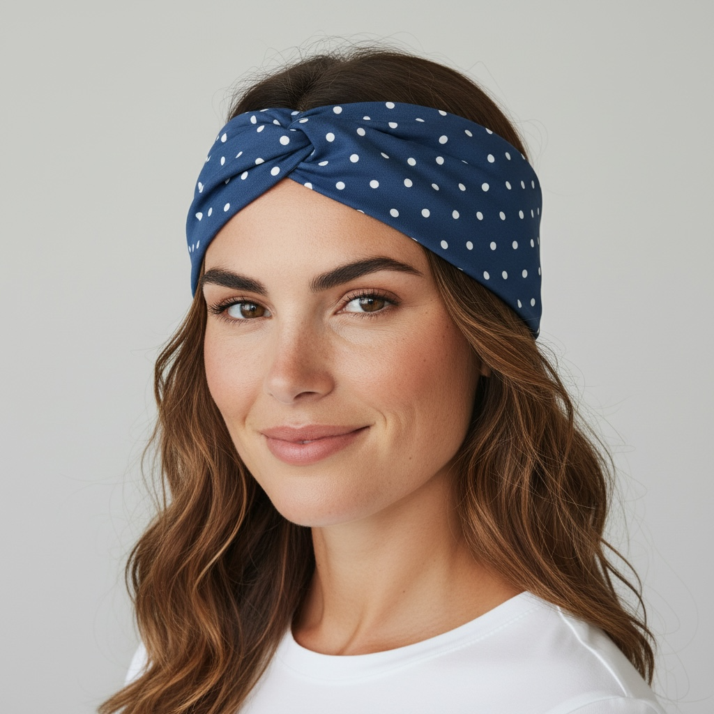 Navy Polka Dots Twist Headband