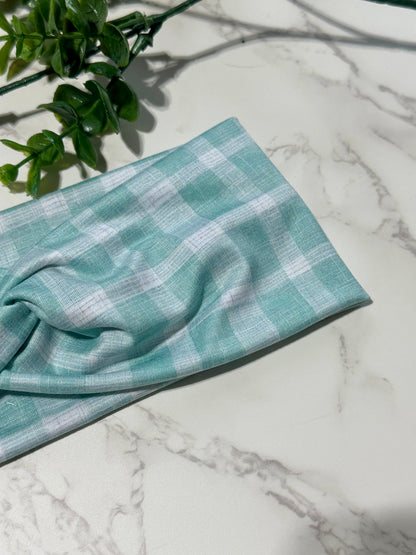 Mint Green Gingham Plaid Twist Headband