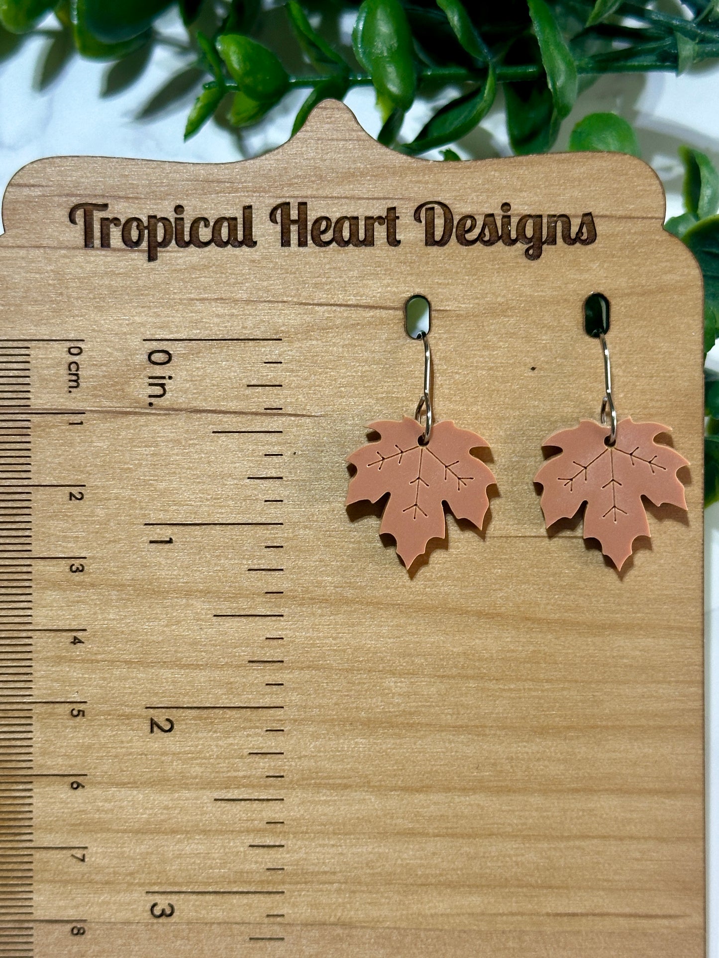 Small Matte Orange Acrylic Leaf Earrings