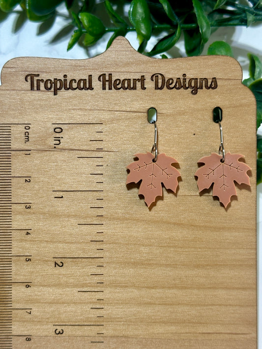 Small Matte Orange Acrylic Leaf Earrings
