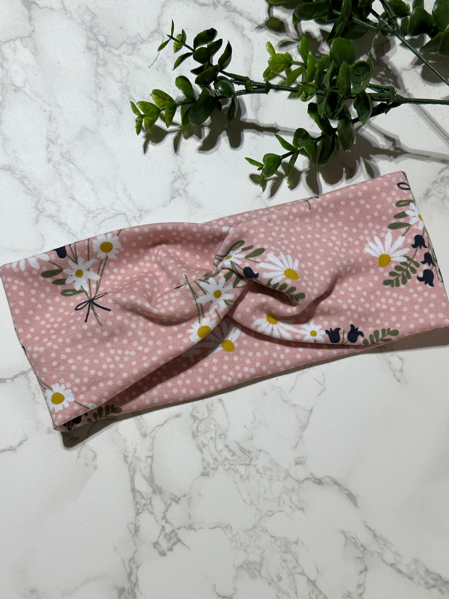 Bouquet Flowers on Pink Dots Twist Headband