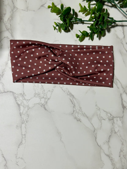 Maroon Polka Dots Twist Headband