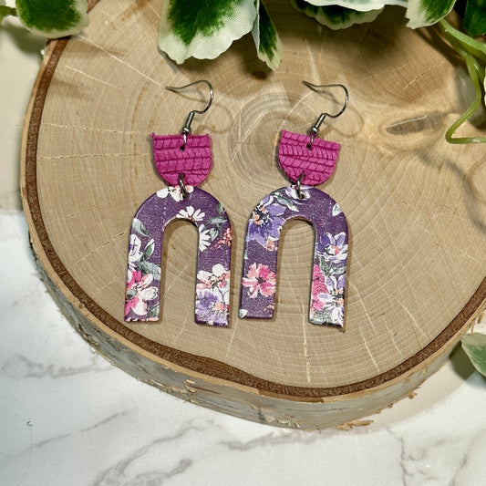 Open Arch Earrings - Bora Bora Purple Florals