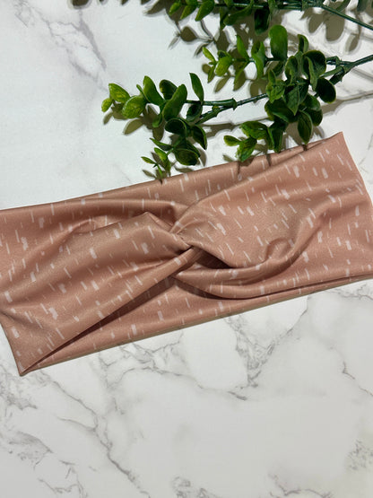 White Dashes on Terracotta Twist Headband