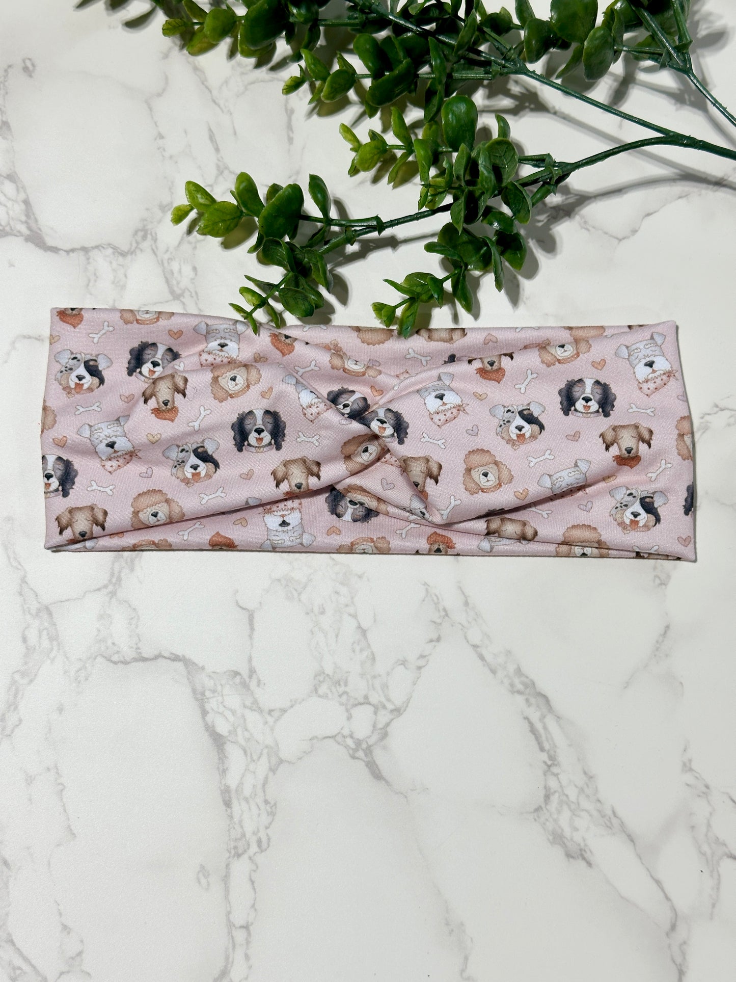 Puppies and Bandanas on Pink Twist Headband