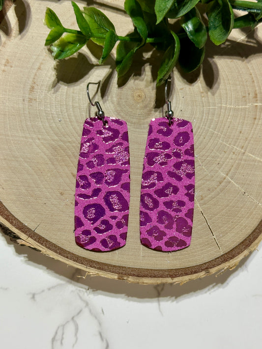 Bar Earrings - Pink Metallic Leopard