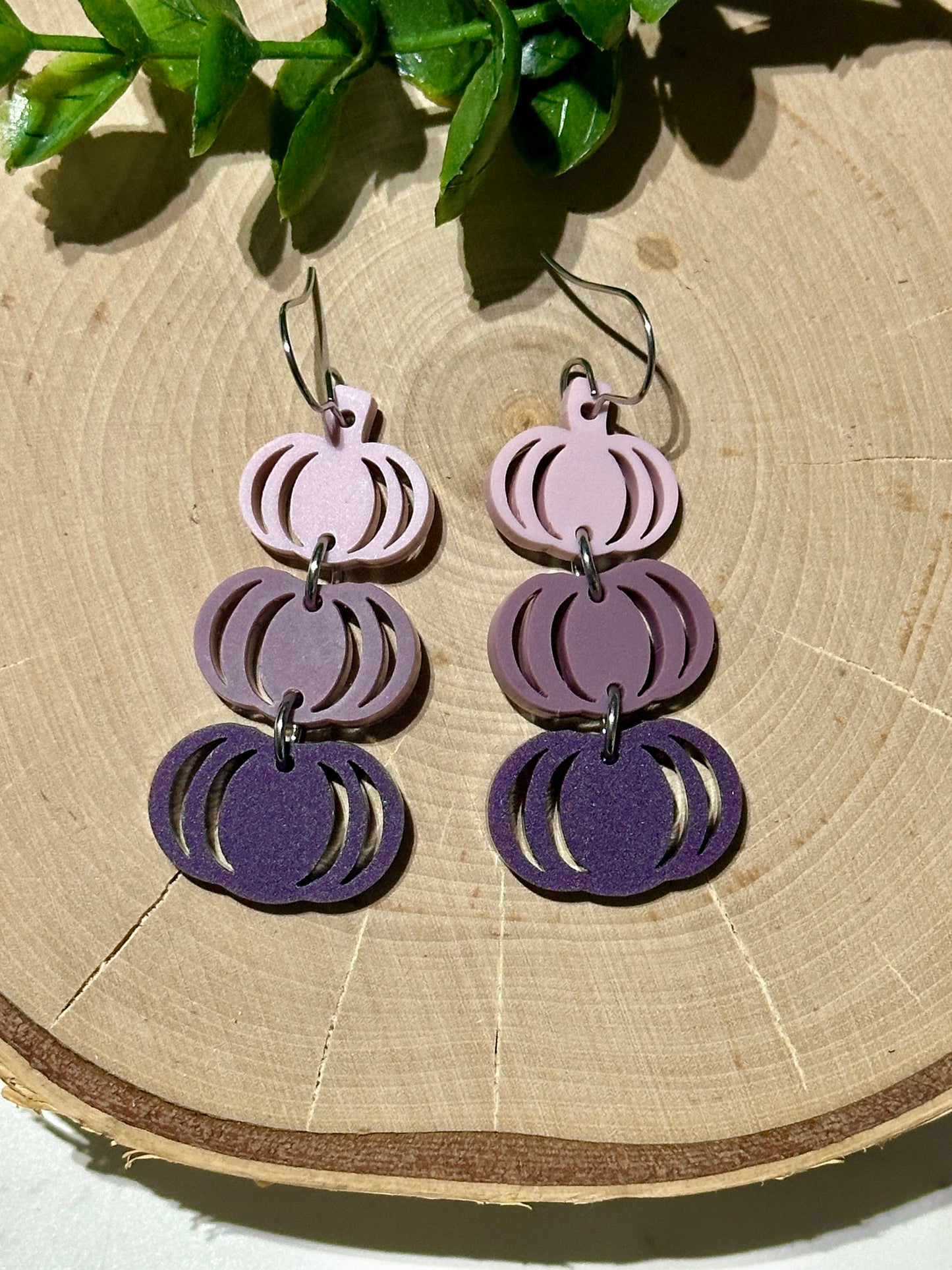 Triple Layer Muted Purple Pumpkins Acrylic Earrings