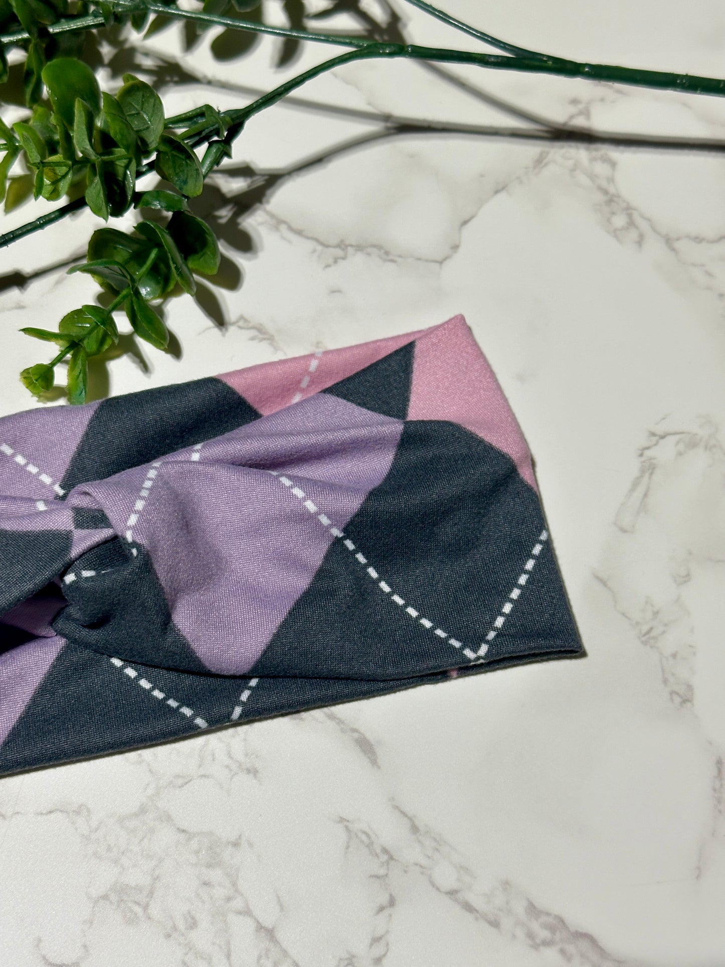 Pink, Purple, Gray Argyle Twist Headband