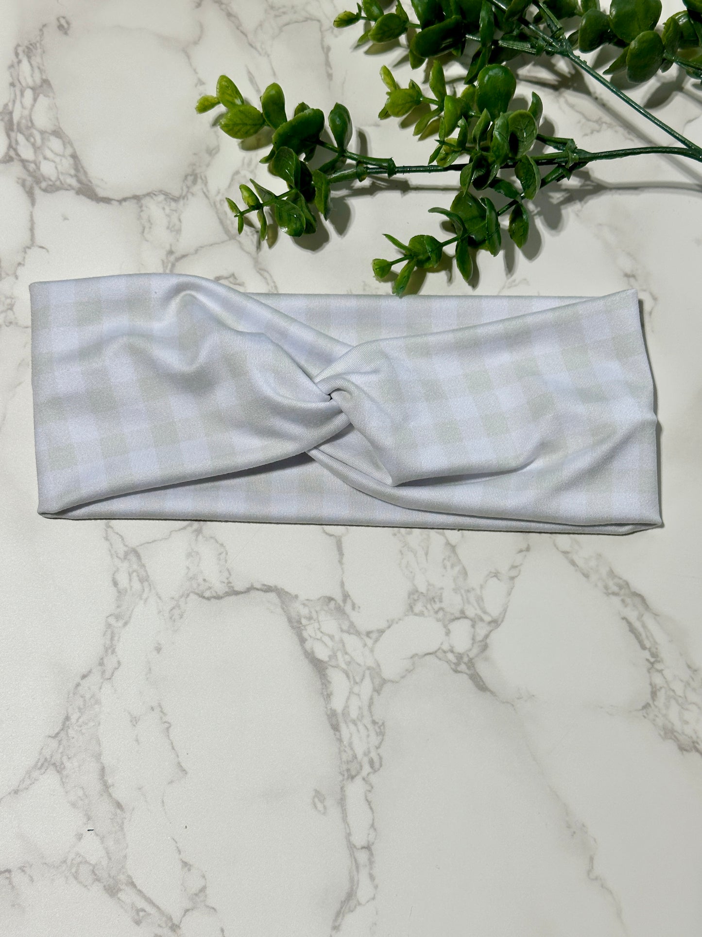 Checkered/Gingham Twist Headband - Linen