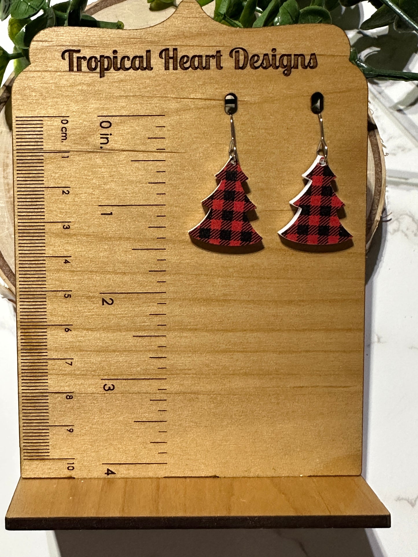 Small Buffalo Plaid Acrylic Christmas Tree Earrings