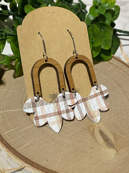 Neutral Browns Plaid - half flower/arch earrings