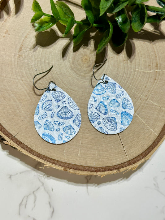 Small Teardrop Earrings - Shells on White