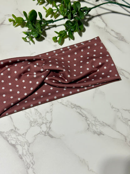 Maroon Polka Dots Twist Headband