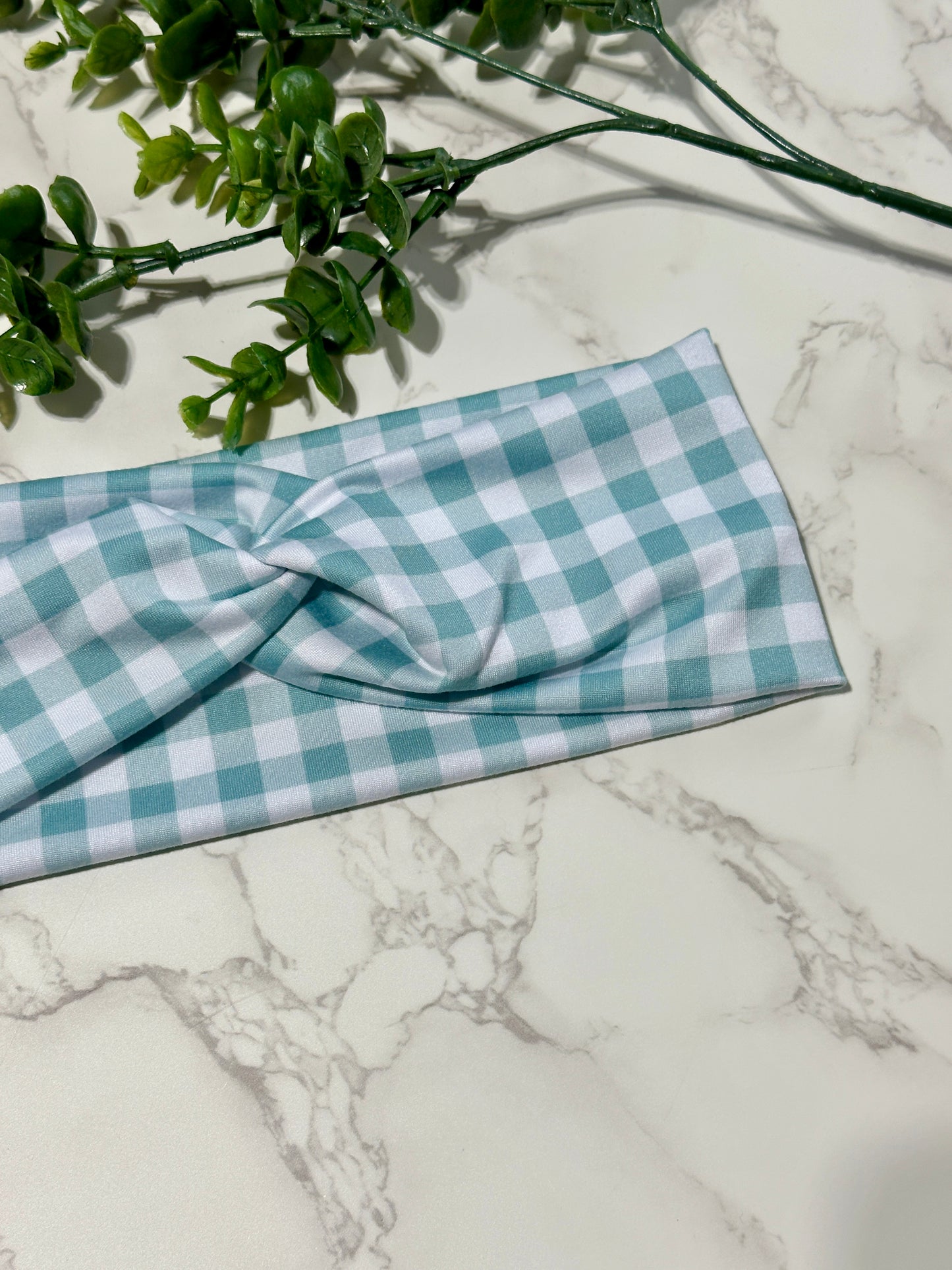 Checkered/Gingham Twist Headband - Ocean