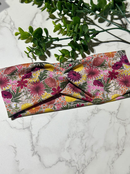 Pink/Yellow Flowers Twist Headband