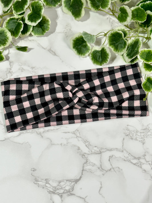 Pink Plaid Twist Headband
