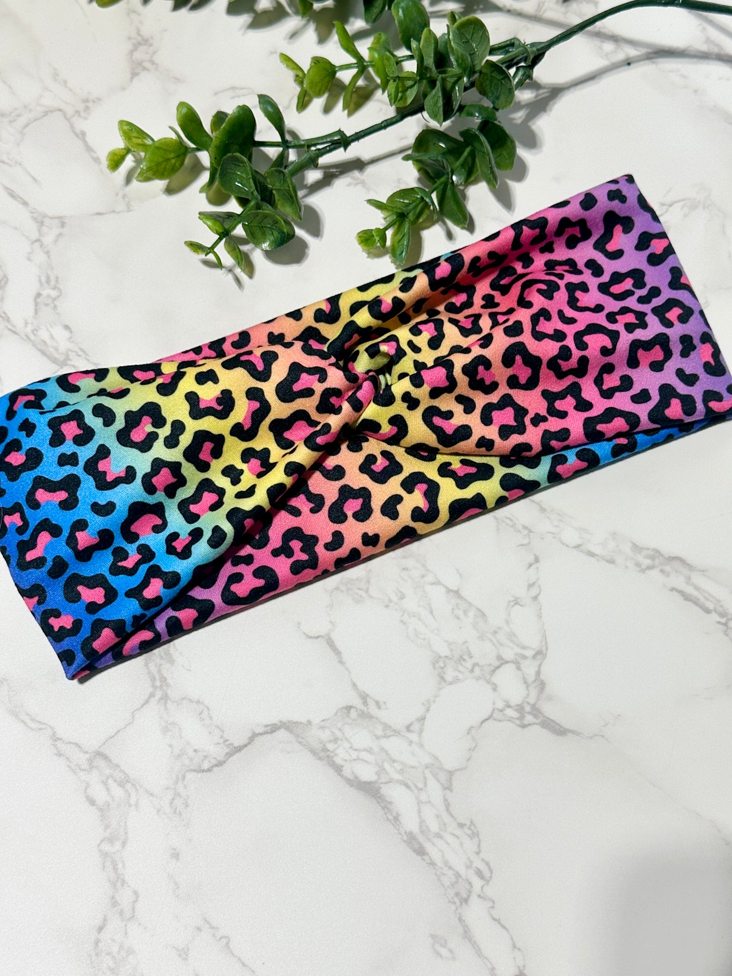 Colorful Rainbow Leopard Twist Headband