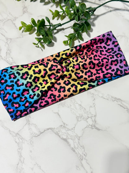 Colorful Rainbow Leopard Twist Headband
