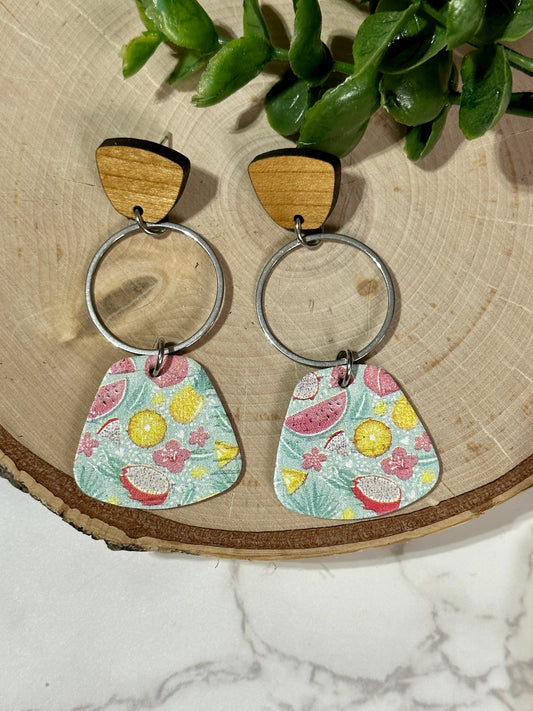 Tropical Fruit Rounded Trapezoid/Circle Earrings